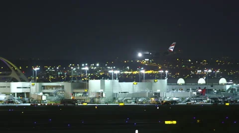 LAX Landing at Night Stock Footage 47305761