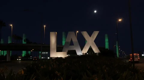 LAX Sign At Night With Moon Stock Footage 62569160