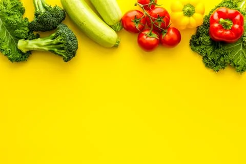 Lay out of raw vegetables farming food, top view Stock Photos