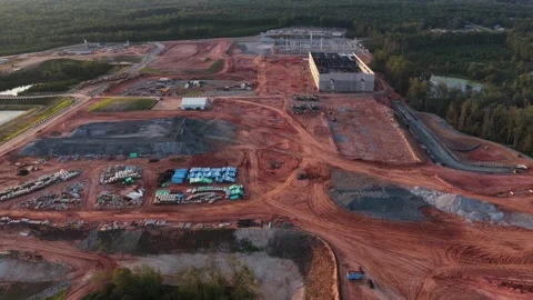 Laydown yard of pipe and stone at a data center build, Louisa County Stock Footage 346333706