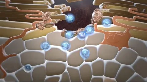 In the layer adjacent to the dermis, the keratinocytes are divided and thrown Stock Illustration