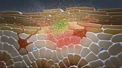 In the layer adjacent to the dermis, the keratinocytes are divided and thrown Stock Illustration