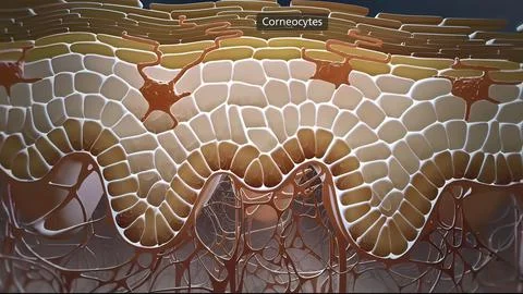 In the layer adjacent to the dermis, the keratinocytes are divided and thrown Stock Illustration