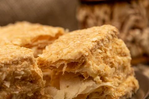 Layer cake with buttercream, close-up, selective focus. Stock Photos