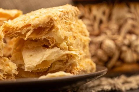 Layer cake with buttercream, close-up, selective focus. Stock Photos