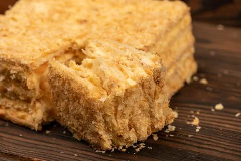Layer cake with buttercream, close-up, selective focus. Stock Photos