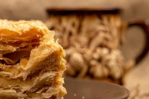 Layer cake with buttercream, close-up, selective focus. Stock Photos