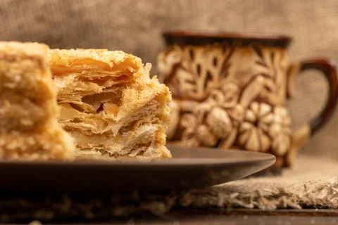 Layer cake with buttercream, close-up, selective focus. Stock Photos