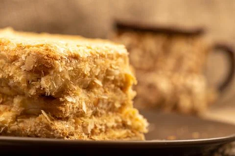 Layer cake with buttercream, close-up, selective focus. Stock Photos