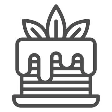 Layer cake with glaze and cream leaves line icon, pastry concept, Birthday Stock Illustration