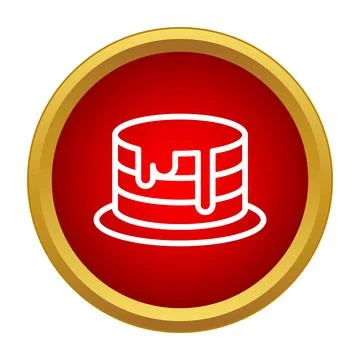 Layer cake icon with frosting dripping on red button Stock Illustration