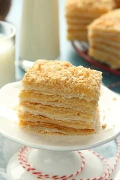 Layer cake from puff pastry with custard cream 스톡 사진