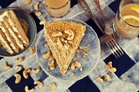 Layer cake with white cream Stock Photos