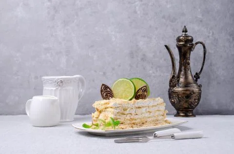 Layer cake with white cream Stock Photos