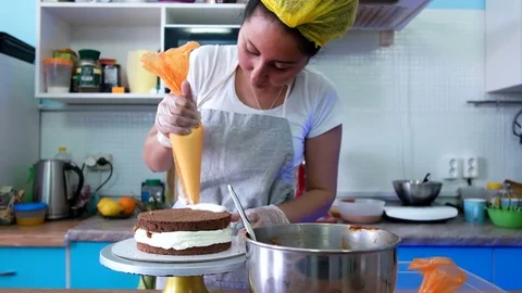 Layer of cream on the cake Stock Footage 75503772