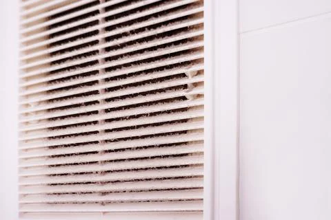 A layer of dust on the ventilation grill in the bathroom. To clean ventilatio Stock Photos