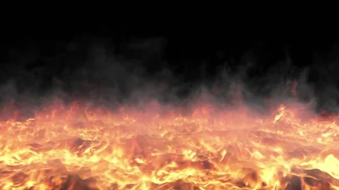 A layer of fire boils at the bottom of the black screen, emitting light smoke Stock Footage 172279303