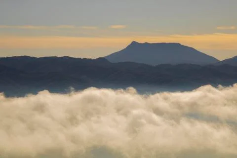 Layer of fog in Tavertet Foto stock