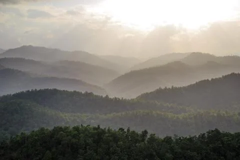 The layer of moutain with sun light Stock Photos
