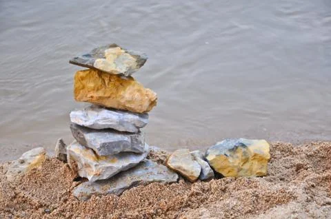 Layer of rock on the beach Stock Photos