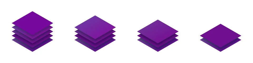 Layer stack illustration. Two, three four and five layers Illustrazione stock