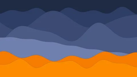 Layered abstract landscape features flowing dark blue mountains above soft blue Ilustração Stock