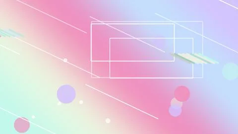 Layered abstract rectangles, circles, and diagonal streaks drift across a p.. Illustrazione stock