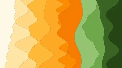 Layered abstract waves blend cream orange yellow and green tones into a flowing Illustrazione stock