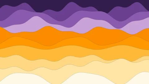 Layered abstract waves combine purple orange yellow and cream tones creating a Illustrazione stock