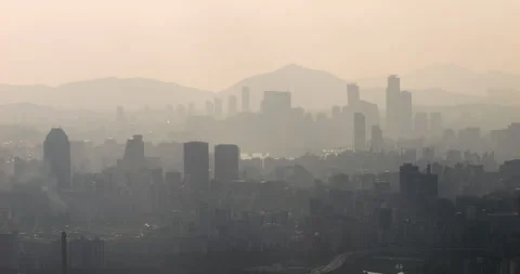 Layered aerial view of Seoul, dramatic appearance of megalopolis Stock Footage 295054097