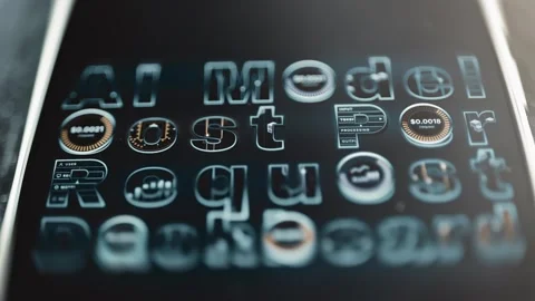 Layered AI model cost typography interface Video stock 344850732