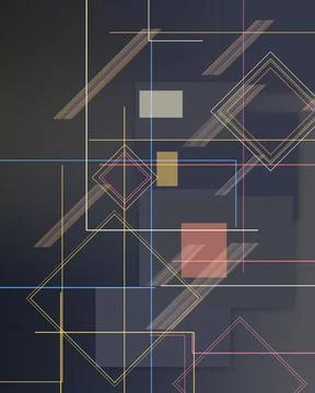 Layered angular shapes, colorful stripes, and intersecting grids create a s.. Stock Illustration
