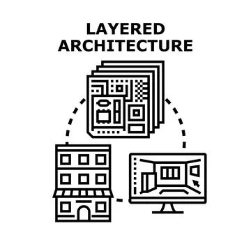 Layered architecture representing software development and data structuring Stockillustratie