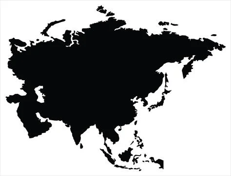 LAYERED ASIA MAP SILHOUETTE VECTOR ART Stock Illustration