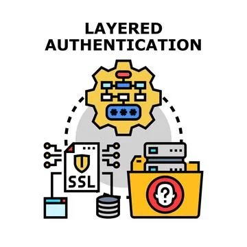 Layered authentication security process controlling digital data access イラスト素材
