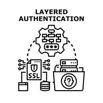 Layered authentication security process controlling digital data access Stockillustratie
