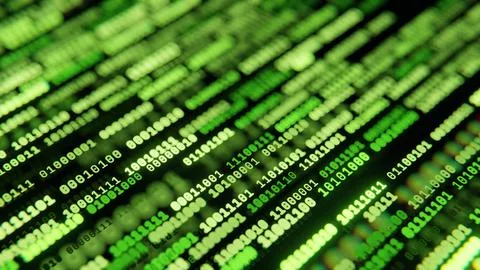 Layered binary digits on a dark green IT technology background Stock Illustration