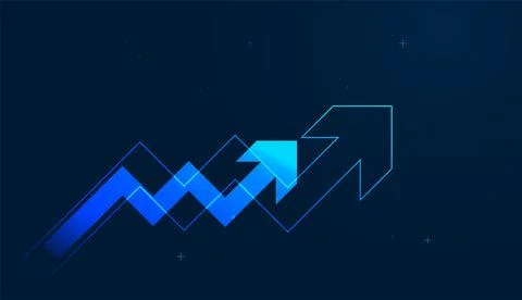 Layered blue Arrows form a jagged chart trajectory moving upward, illustrat.. Stock Illustration