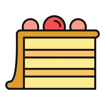 Layered cake slice with sweet topping line icon Stock Illustration