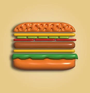 Layered cheeseburger with cutlet, 3D rendering illustration Layered cheese... Foto stock