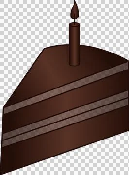Layered chocolate cake slice is displaying flat style with lit candle flame, Stock Illustration