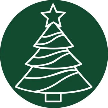 Layered Christmas tree with wavy lines and star in dark green circle Illustrazione stock