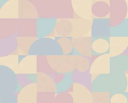 Layered circles, arches and rectangles form a muted geometric collage with .. Stock Illustration