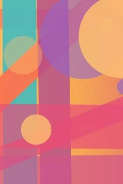 Layered circles, rectangles, and translucent bands create a vibrant contemp.. Stockillustratie