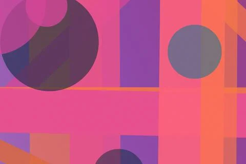 Layered circles, rectangles, and translucent blocks form a vibrant abstract.. Illustrazione stock