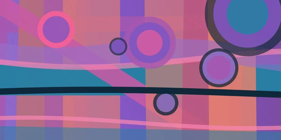 Layered circles, rectangles, and translucent bands create a vibrant contemp.. 스톡 일러스트