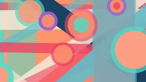 Layered circles, translucent polygons, and diagonal forms create a lively m.. Stock Illustration