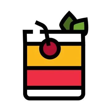 Layered cocktail drink icon with cherry and mint Stock Illustration