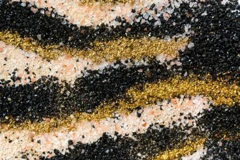 Layered colorful sand pattern. Marble style background. Black, white and gold Stock Photos