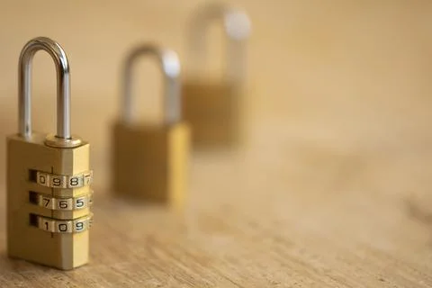 Layered combination padlocks for advanced cybersecurity concept Stock Photos